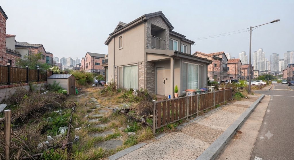 흔한 택지지구 주택가의 풍경. AI 생성 이미지.